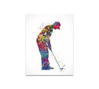 Yocheng Stampa artistica su tela con giocatore di golf ad acquerello, decorazione da parete per casa, palestra, poster motivazionale per esercizi, immagini di mazze da golf 50x70cm Senza Cornice