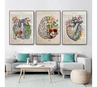 Yocheng Stampa di fiori di anatomia del cuore Poster medico Arte del cervello Fiore di anatomia su tela Pittura Scuola di medicina Arte della parete Decorazione dell'ospedale 50x70cmx3 Senza Cornice