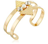 Yochi 18K Placcato Oro Cleopatra Piramide Aperto Perla E Cristallo Bracciale