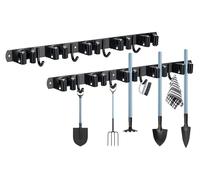 YOCOLE 2 Pezzi Porta Scope Parete, 10 Supporti e 8 Ganci Nero Portascope, Acciaio Inossidabile Appendi, Portascope da Muro Appendibile, Ganci per Scope da Muro