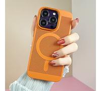 YODAOLI Cooling Hollow Phone Case for iPhone, 2023 New Heat Dissipation Steel Mesh Magnetic Attraction Case Cover for iPhone 14/13/12/11Pro Max (Orange,for iPhone 12Pro Max)