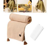 YODAOLI Portable Heated Shawl, Portable Electric Body Warming Cloud Cloak Blanket, Portable Soft Zipper Electric Heated Blanket Shawl, Portable Heated Shawl Wraps for Women (Apricot+Power Bank)