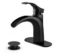 Yodel Faucet Rubinetto per lavabo da bagno nero opaco con scarico pop-up, rubinetto a cascata con maniglia singola, centro da 10 cm, installazione a 1 o 3 fori
