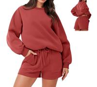 YODEVYAOP Women Oversized 2 Piece Outfits,Long Sleeve Sweatshirt Shorts Matching Sets,Casual Tracksuit Lounge Sets with Pocket