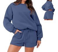 YODEVYAOP Women Oversized 2 Piece Outfits,Long Sleeve Sweatshirt Shorts Matching Sets,Casual Tracksuit Lounge Sets with Pocket