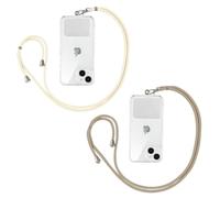 Yoedge 2 Pezzi Corda per Smartphone Universale, Regolabile Cordino da Collo Nylon Catena Collana Tracolla Laccio per Cellulare per iPhone/Samsung/Xiaomi e Maggior Smartphone - Khaki/Bianco
