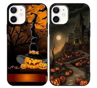 Yoedge 2 Pezzi Cover Halloween per iPhone 12 / iPhone 12 Pro, Aesthetic Teschio Horror Divertimento Spaventoso Disegni per Donne, Trasparente Custodia Silicone Antiurto Case per iPhone 12 6,1",Zucca