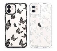 Yoedge 2 pezzi Cover per iPhone 12 6,1" - Custodia Farfalla per Telefono Trasparente Aesthetic Disegni Bianco Farfallina, Custodie per Cellulare Silicone per iPhone 12 case Ragazza Donne