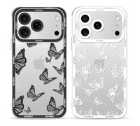 Yoedge 2 pezzi Cover per iPhone 17 Pro 6,3" - Custodia Farfalla per Telefono Trasparente Aesthetic Disegni Bianco Farfallina, custodia per Cellulare Silicone per iPhone 17 Pro case Ragazza Donne