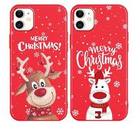Yoedge 2 Pezzi Custodia per Apple iPhone 11 6,1", Natale Cover Morbida Silicone con Alce Babbo Natale Disegno, Antiurto Protettiva Ultra Sottile Rosso Case per iPhone11, Cervo