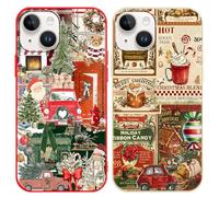Yoedge 2 Pezzi Natale Cover per iPhone 14/iPhone 13 6,1", Morbide Silicone TPU Natalizia Custodia con Cartoon Collage Natalizie Disegni, Antiurto Christmas Protettiva Case per Donne, Albero di Natale