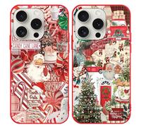 Yoedge 2 Pezzi Natale Cover per iPhone 15 Pro 6,1", Morbide Silicone TPU Natalizia Custodia con Cartoon Collage Natalizie Disegni, Antiurto Christmas Protettiva Case per Donne, Babbo Natale