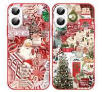 Yoedge 2 Pezzi Natale Cover per iPhone 16 6,1", Morbide Silicone TPU Natalizia Custodia con Cartoon Collage Natalizie Disegni, Antiurto Christmas Protettiva Case per Donne, Babbo Natale