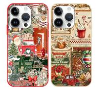 Yoedge 2 Pezzi Natale Cover per iPhone 16 Pro 6,3", Morbide Silicone TPU Natalizia Custodia con Cartoon Collage Natalizie Disegni, Antiurto Christmas Protettiva Case per Donne, Albero di Natale