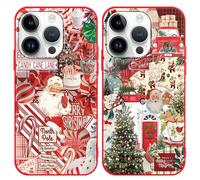 Yoedge 2 Pezzi Natale Cover per iPhone 16 Pro 6,3", Morbide Silicone TPU Natalizia Custodia con Cartoon Collage Natalizie Disegni, Antiurto Christmas Protettiva Case per Donne, Babbo Natale
