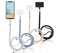 Yoedge 4 Pezzi Corda per Smartphone Universale, Regolabile Cordino da Collo Nylon Catena Collana Tracolla per Cellulare per iPhone/Samsung/Xiaomi e Maggior Smartphone - Grigio Chiaro/Grigio/Cachi/Nero