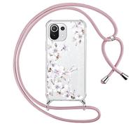 Yoedge Cover con Cordino per Xiaomi Mi 11 Lite 6,55", Trasparente Aesthetic Disegni Fiori Custodia con Collana Tracolla Laccio Collo, Sottile TPU Bumper Silicone + PC Antiurto Protettiva Case,05