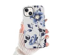 Yoedge Cover per iPhone 15 Fiori, Aesthetic Blu Flower Motivi Print, Sottile 2 in 1 Silicone Custodia Disegno per Ragazza Donne, Antiurto Anticaduta Bumper Protettiva Case per iPhone15 6,1"