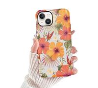 Yoedge Cover per iPhone 15 Fiori, Aesthetic Rosso Flower Motivi Print, Sottile 2 in 1 Silicone Custodia Disegno per Ragazza Donne, Antiurto Anticaduta Bumper Protettiva Case per iPhone15 6,1"