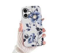 Yoedge Cover per iPhone 16 Fiori, Aesthetic Blu Flower Motivi Print, Sottile 2 in 1 Silicone Custodia Disegno per Ragazza Donne, Antiurto Anticaduta Bumper Protettiva Case per iPhone16 6,1"