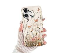 Yoedge Cover per iPhone 16 Fiori, Aesthetic Flower Motivi Farfalla Print, Sottile 2 in 1 Silicone Custodia Disegno per Ragazza Donne, Antiurto Anticaduta Bumper Case per iPhone16 6,1", Flower