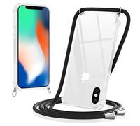 Yoedge Cover per iPhone X con Cordino 5,8", Trasparente Custodia con Collana Tracolla Laccio Collo Corda, Sottile Protettiva Bumper Antiurto Anti-giallo Silicone Case, Nero