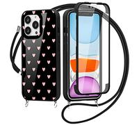 Yoedge Custodia con Cordino per Apple iPhone 12 Cover 6,1", 360 Gradi Full Body Cover con Collana Ultra Sottile TPU Silicone Antiurto e Trasparente PC Bumper Protettiva Custodia, Amore