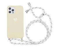 Yoedge Custodia con Cordino per Huawei P30 Lite, Cover Silicone Opaca Morbido con Corda Regolabile Tracolla Collana Antiurto TPU Cuore Bianco Telefono Case per Huawei P30lite (6,15 Pollici), Beige