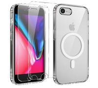 Yoedge Magnetica Cover per iPhone 8/7/SE 2022/SE 2020 4.7‘’ [Compatibile con MagSafe], Trasparente Custodia con 2 Pellicola Vetro Temperato Protettiva, TPU Antiurto Bumper Case per iPhone 8,nero