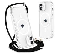 Yoedge Magnetica Trasparente Cover con Cordino per iPhone 12 / iPhone 12 Pro 6,1", [Compatibile con MagSafe] Custodia con Collana Sottile Morbida Silicone TPU Antiurto Bumper Case con Magneti, Nero