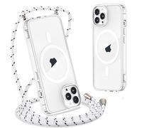 Yoedge Magnetica Trasparente Cover per iPhone 15 Pro Max con Cordino 6,7",[Compatibile con MagSafe] Custodia con Collana Sottile Morbida Silicone TPU Antiurto Bumper Protettivo Case con Magneti,Bianco