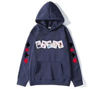 Yoedoa Felpa con Cappuccio con Motivo Alice, Pullover Unisex, vestibilità Comoda, Design A Cartolina, Stile Streetwear (Navy Blue,L)