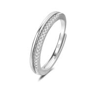 YOEE Anelli da pollice placcati in argento da donna, due linee, anello Eternity regolabile con zirconia cubica, con scatola per gioielli, argento/nero/bianco, Adjustable, Pietra
