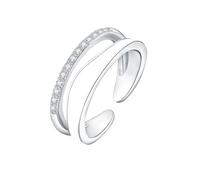 YOEE Anelli da pollice placcati in argento da donna, due linee, anello Eternity regolabile con zirconia cubica, con scatola per gioielli, argento/nero/bianco, Pietra, Zirconia cubica