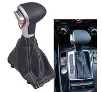 Yoegerery Pomello del cambio in pelle con copertura antipolvere per A-udi A4 B8 A5 Q5 (linea nero-bianca)