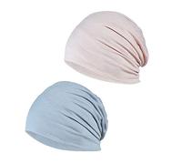 YOFASEN Berretto Slouchy - Cappello in Cotone Chemio Cancro Cappuccio per Dormire Cappuccio Turbante Copricapo Elastico Musulmano per Donna Uomo(2 pacchi), Beige + Grigio Chiaro, Taglia Unica
