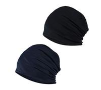 YOFASEN Berretto Slouchy - Cappello in Cotone Chemio Cancro Cappuccio per Dormire Cappuccio Turbante Copricapo Elastico Musulmano per Donna Uomo(2 pacchi), Nero + Blu Navy, Taglia Unica