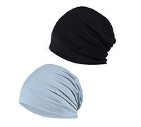YOFASEN Berretto Slouchy - Cappello in Cotone Chemio Cancro Cappuccio per Dormire Cappuccio Turbante Copricapo Elastico Musulmano per Donna Uomo(2 pacchi), Nero + Grigio Chiaro, Taglia Unica