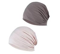YOFASEN Berretto Slouchy - Cappello in Cotone Chemio Cancro Cappuccio per Dormire Cappuccio Turbante Copricapo Elastico Musulmano per Donna Uomo(2 pacchi), Khaki + Beige, Taglia Unica