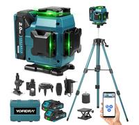 Yofidra Livella Laser con Treppiede - Laser a Linee Incrociate, Laser Autolivellante 4 x 360°, 4D 16 Linee, con 2 Batterie da 2000 mAh, Telecomando, IP54, per Cantieri, Interni