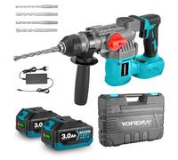 Yofidra Martello Perforatore Senza Fili 1500W 3J - Trapano a Percussione con 2 Batterie 3,0Ah, Scalpello, 4 Punte - Martello Demolitore 2 in 1 per Calcestruzzo, Pietra e Materiali Duri