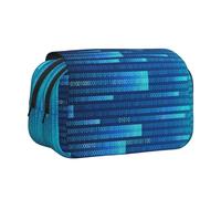 YOFIEN Astuccio portapenne blu con codice programmatore, organizer portatile per cancelleria a doppio strato