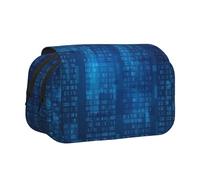 YOFIEN Astuccio portapenne blu per programmatore con codice binario, organizer portatile per cancelleria a doppio strato