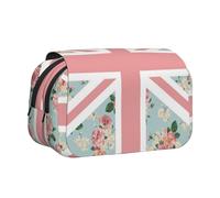 YOFIEN Astuccio portapenne con bandiera Union Jack e rose inglesi, organizer portatile per cancelleria a doppio strato