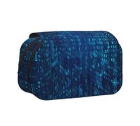 YOFIEN Astuccio portapenne con codice binario blu per programmatore, organizer portatile per cancelleria a doppio strato