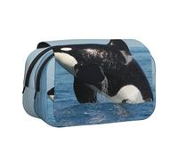 YOFIEN Astuccio portapenne con stampa di orca assassina, organizer portatile per cancelleria a doppio strato