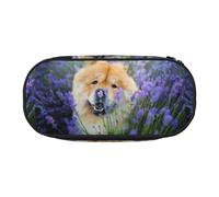 YOFIEN Astuccio portapenne grande e capiente, con motivo Chow-Chow, dolce e soffice cane marrone, viola e selvaggio, piccolo, organizer per cancelleria da ufficio.