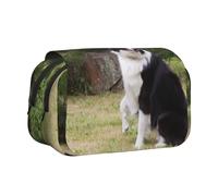 YOFIEN Astuccio portapenne portatile a doppio strato Bad Dog Border Collie