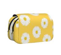 YOFIEN Astuccio portapenne portatile a doppio strato con motivo a margherita e aster bianco giallo