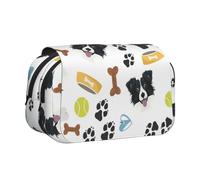 YOFIEN Astuccio portapenne portatile a doppio strato con motivo Border Collie, cane sorridente